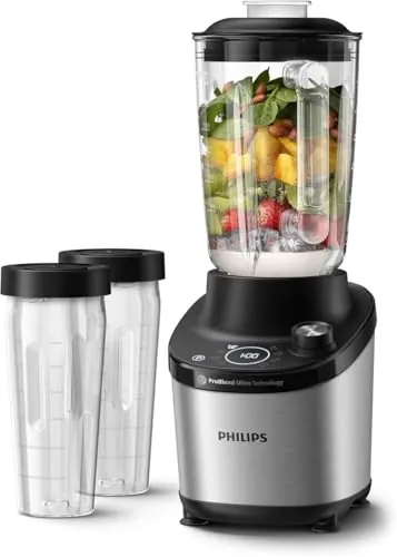 Philips 7000 Batidora de Vaso ProBlend Ultra, 1500 W, 2L + 2 vasos, Metal