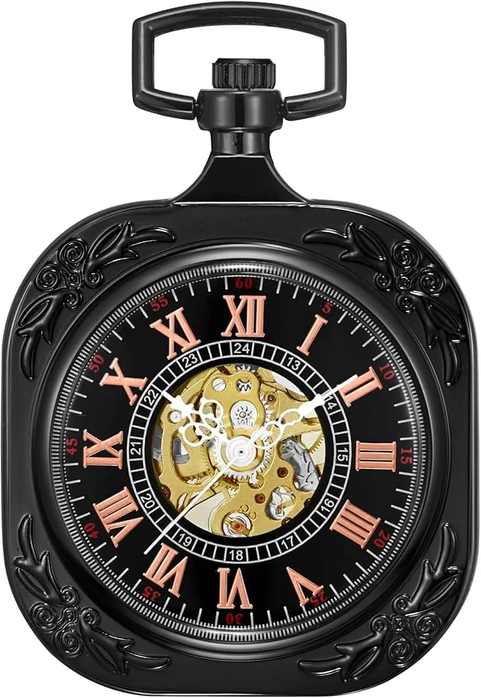 ShoppeWatch Reloj de Bolsillo Hombre con Cadena | Reloj de Bolsillo Antiguo Cuerda Manual con Movimiento Mecánico Clásico | Steampunk Pocket Watch