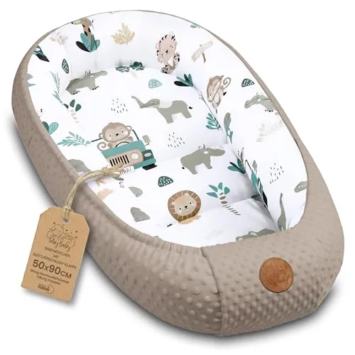 Baby Nest Bebé – Nido Reductor suave mullido y portátil bebe | Calentito acogedor para Recién Nacido – ideal Cuna Moisés Cochecito Habitación Viaje nidito Minky África caqui