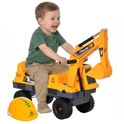 HOMCOM Tractor sin Pedales 2-3 Años Excavadora Pala 90x28x58 cm Amarillo
