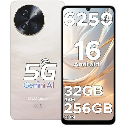 DOOGEESmart Note 59 Pro 5G Telefono Movil Libre Android 16, 32GB +256GB(2TB) Octa Core, Smartphone 6,75" HD+ 120Hz, 6250mAh Telefono Movil,16MP+8MP/8.6mm/Dual SIM/GPS/Widevine L1/NFC/OTG/Huella Móvils