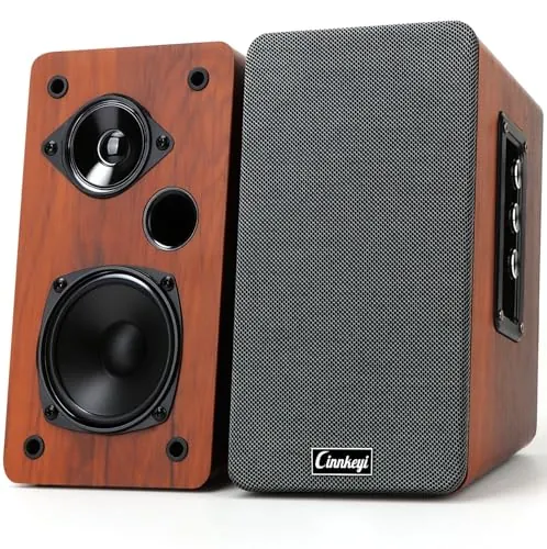 Altavoces de estantería de madera de 50W, altavoces activos 2.0 para ordenador | Entradas: Bluetooth, RCA, AUX (3,5 mm), USB | Altavoces para PC con graves potentes, para TV, portátil, tocadiscos