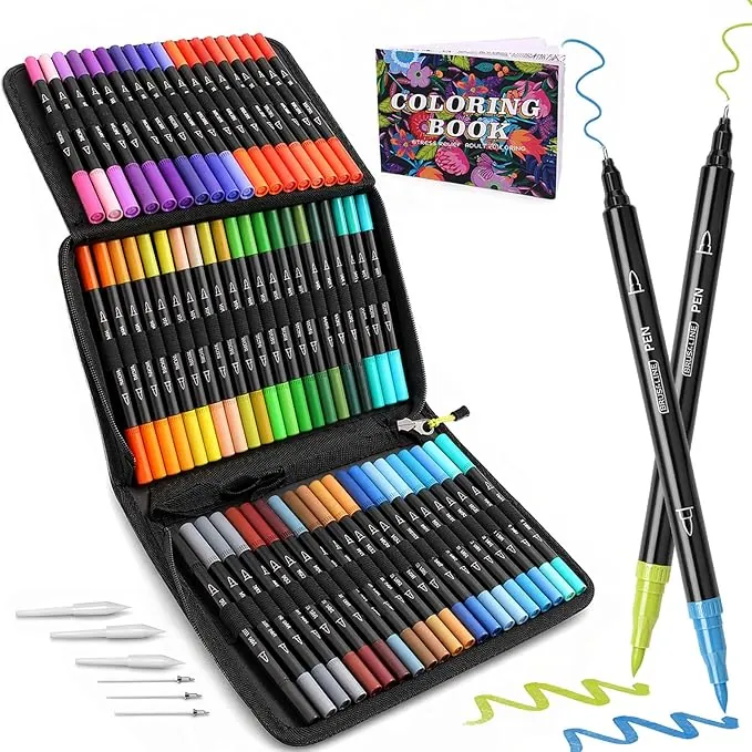 Laconile 72 Rotuladores Lettering,Rotuladores Punta Pincel Lettering Kit para Niñas,Dual Tip Brush Pens Marcadores para Aultos Libros para Colorear