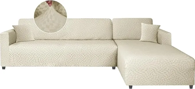 Ystyle Funda Sofa Chaise Longue Ajustables Izquierdo Derecho, Cubre Sofa Chaise Longue, 2 Piezas Protector Sofa Elasticas ChaiseLongue, Funda Sofa L (3 Plazas+3 Plazas, Beige)