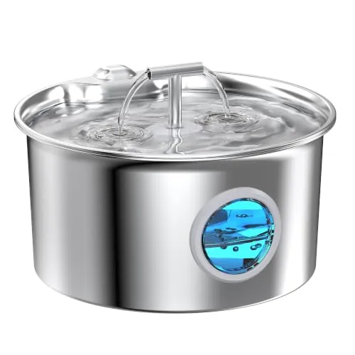 Fuente de Agua para Gatos de Acero Inoxidable: Fuente de Agua para Gatos - Fuente de Agua para Gatos de Interior - Cuenco Dispensador Automático de Agua para Mascotas