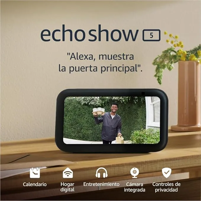 Echo Show 5 (Última generación) | Pantalla táctil inteligente con Alexa diseñada para controlar tus dispositivos de Hogar digital y más | Antracita