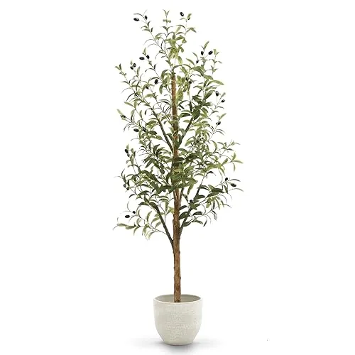 MAIA SHOP Olivo Artificial Minimal 150 cm - Árbol Artificial Interior con Tronco Natural y Aceitunas - Planta Artificial Realista para Hogar Salón Recibidor Oficina - Maceta Negra Incluida