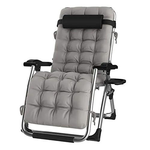 Silla reclinable para Actividades al Aire Libre con Gravedad Cero y portavasos, Silla Extra Ancha y Ajustable para tumbonas de Patio Garden Beach Beach, con Cojines de 200 kg (Color : Silver)