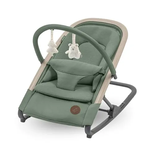 Maxi-Cosi Kori Hamaca Bebé 2 en 1 con arco de juegos, 0-2 años, máx.15 kg, balamcin bebe, 3 posiciones de reclinación una sola mano, ligera y compacta, arnés Easy-in, Eco Care, Beyond Green