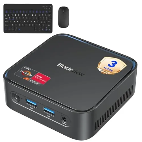 【Set Completo】Blackview MP50 Mini PC AMD Ryzen 5 (16GB RAM 512GB SSD) con Teclado y Ratón, Gráficos Radeon Vega 8, Win 11 Pro, HDMI/DP 4K,WiFi 5/BT 4.2,Mini Ordenador de Sobremesa para Oficina y Casa