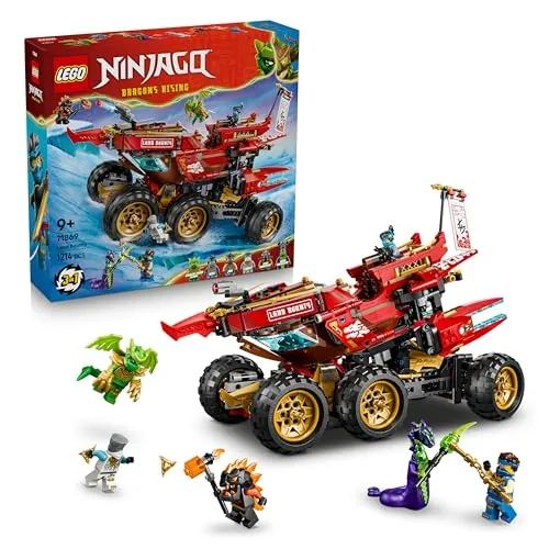 LEGO Ninjago Bounty Terrestre – Set Ninja 3en1 se Transforma en Barco Volador, Coche y Moto – 6 Minifiguras – Regalo de Cumpleaños para Niños de 9+ Años y Fans de El Renacer de los Dragones – 71869