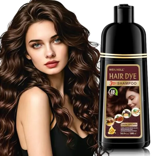 Champú Tinte Marrón Oscuro Cubre Canas, Dark Brown Hair Dye Shampoo 3 en 1