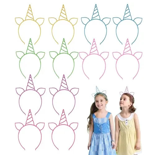 KRYMSON 12 diademas de unicornio, sombreros de fiesta infantiles, accesorios para el pelo de unicornio, adecuadas para fiestas, cumpleaños, mascaradas, actuaciones escénicas y necesidades diarias