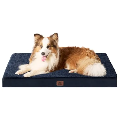 EHEYCIGA Cama Perros Extra Grande Ortopédica, 104x69x9cm Colchon Perro con Espuma De Caja De Huevos, Colchoneta Perro Lavable, Dog Bed, Azul Marino