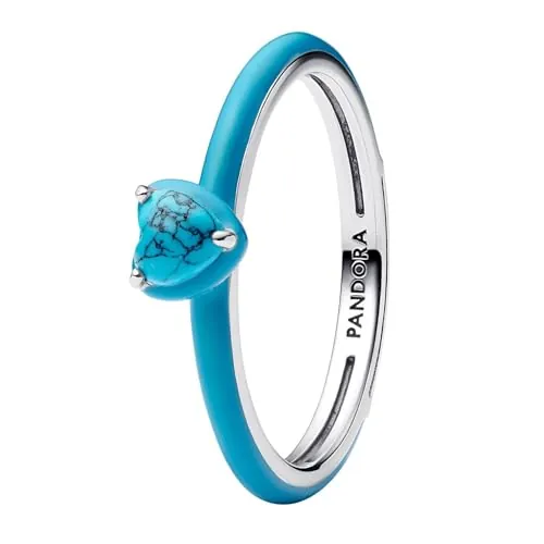 PANDORA Anillo de plata para mujer, corazón turquesa 193828C01, 52/16,6, Plata de ley, Sin piedras preciosas