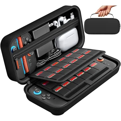 daydayup Funda Compatible con Nintendo Switch 2 Consola, Funda de Transporte Dura para Nintendo Switch 2, Funda Protectora con Almacenamiento para 20 Juegos, Consola y Accesorios, Color Negro