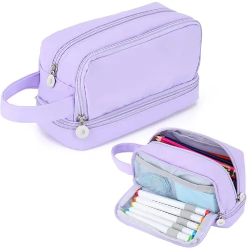 Alyvisun Estuche Escolar de Gran Capacidad con 4 Compartimentos para Niñas y Niños, Multiusos Estuches Colegio Organizador de Papeleria Pencil Case para Suministros de Escolares y Oficina (Púrpura)
