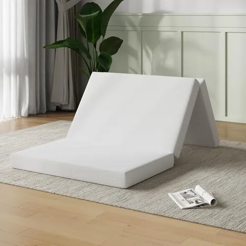 Novilla Colchón Plegable 10 cm, Cama Supletoria de 3 Piezas con Espuma Alta Densidad, Funda Lavable y Transpirable, Ideal para Invitados, Camping y Viajes (60x190 cm)