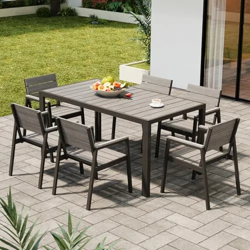 Devoko Conjunto Mesa y Sillas Jardín Terraza Exterior 6Pzs Aluminio 150cm