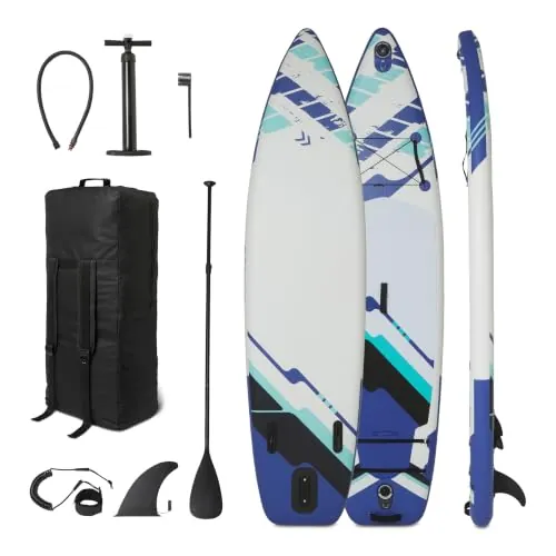 Amazon Basics Tabla de Paddle Surf de Pie con Kit Completo de Accesorios, 335 cm x 84 cm, Azul