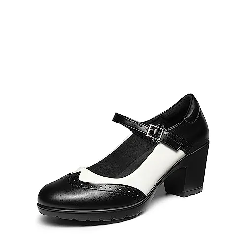 DREAM PAIRS Oxford Mary Jane Mujer,Negro/Blanco-PU,39