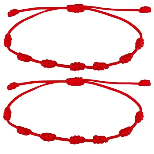 cotigo, Pulsera Roja de Nudos con Amuleto en Acero, Suerte y Protección, Pulsera Mal de Ojo para Parejas y Amistad, Bisutería Ajustable para Mujer y Hombre. (2 PCS)