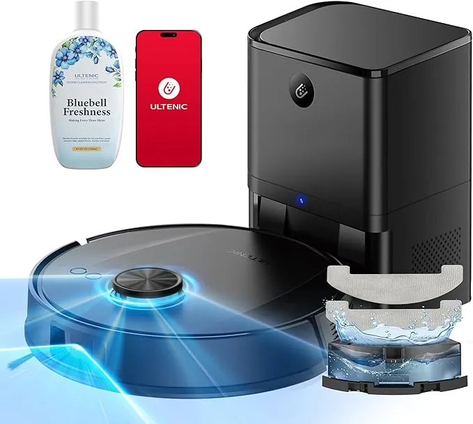 Ultenic T20Pro Robot Aspirador y Fregasuelos con Líquido Limpiador para Pisos: Láser LiDAR, Autovaciado 70 Días, Refuerzo en Alfombras | Ideal para Apartamentos y Familias con Mascotas