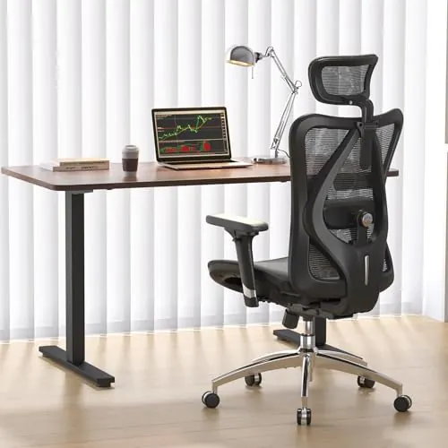 SIHOO Silla de Oficina ergonómica M57 con Soporte Lumbar Ajustable, Silla de Escritorio de Malla con reposabrazos 3D y reposacabezas 2D, Silla Alta Transpirable para Ordenador (Negra)