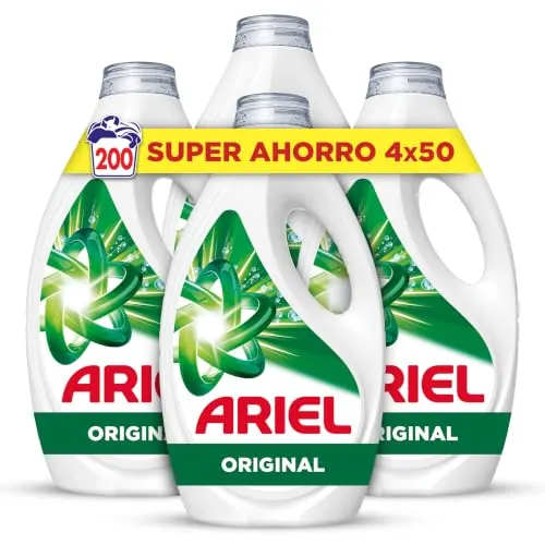 Ariel Detergente Líquido para Lavadora Original, Pack 4x50 Lavados | Ariel detergente líquido de ropa para lavadora. Elimina manchas y malos olores en 1 lavado. Pack 4 unidades
