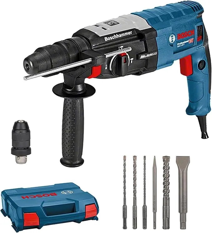 Bosch Professional martillo perforador GBH 2-28 F (potencia 880 W, Ø máx. de perforación en hormigón: 28 mm, incl. set de 6 cinceles, SDS plus, L-Case) - Set exclusivo de Amazon