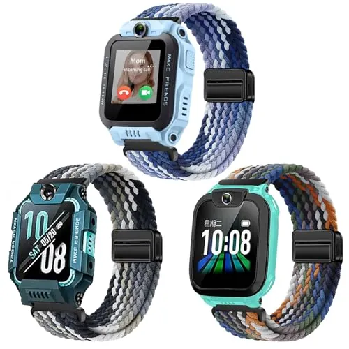 SUGARJAR 3 Piezas Niños Correa Compatible para Z7/Z6/Z1 Watch Phone, Nylon Trenzado Pulseras de Repuesto imoo Smartwatch Z7/Z6/Z1 con Cierre Magnético para Niños y Niñas