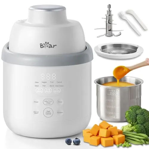 Bear Robot de Cocina para Bebé NutriEase AllStage Acero Inoxidable, Procesador de Alimentos para Bebé OneStep, Cocción y Molienda Automática para Comida Casera Saludable, Sin BPA