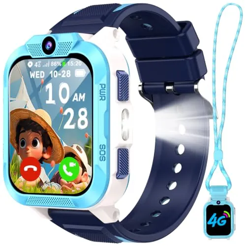 Reloj Inteligente Niño, 4G Smartwatch con Videollamadas, Chat de Voz, GPS, 1.85" Smartwatch Niño con Ilamadas, Linterna de dos Colores, Despertador, Podómetro, Calculadora, Batería Grande de 850 mAh