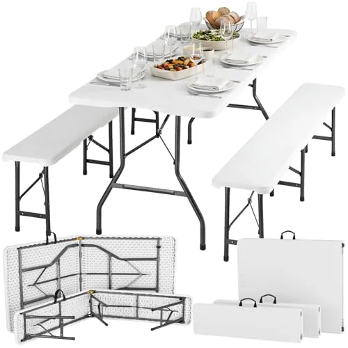 tectake® Conjunto Jardín de Ratán Combinable con Cojines de Grosor 8 cm, Conjunto Terraza en Acero y Resistente a la Intemperie, Muebles Jardín Exterior 2 Sofás, 1 Mesa, 1 Caja -Gris Claro/Crema