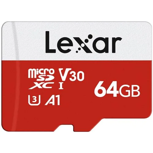 Lexar Tarjeta Micro SD 64 GB, hasta 100 MB/s de lectura, A1, U3, C10, V30, 4K, Full HD, Tarjeta de memoria con adaptador SD, microSDXC UHS-I para teléfono, videocámara, Switch, GoPro, tableta