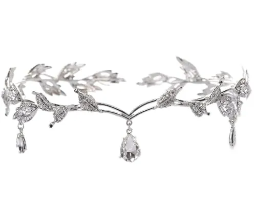 Tiara de Boda Novia Hojas, Cristal Rhinestone Tiara Corona, Pieza de pelo de hoja de cristal para mujer para el Pelo - Plata