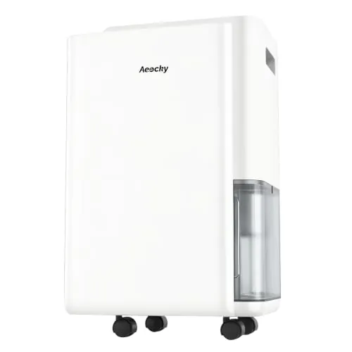 AEOCKY 25 l/día Deshumid. Compacto, Drenaje Continuo, Ruedas Extraíbles | Para dormitorio, baño y sótano; cubre 200 m³/50 m², compresor inteligente, manejo sencillo