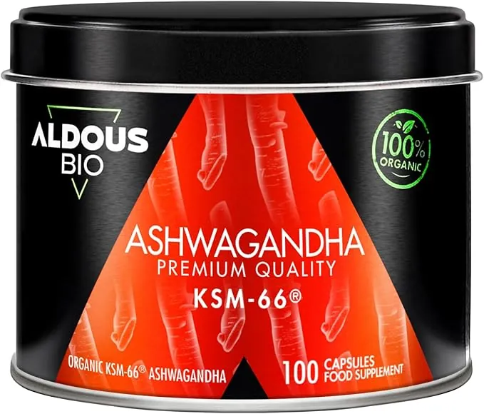 Ashwagandha KSM-66 ® Ecológica - Máxima dosis 600 mg en 1 Cápsula - 100 Días - Sin Aditivos - 100% Pura - Mejora el Estado de Ánimo - Vegano - Sin Plástico - Certificación Ecológica - ALDOUS