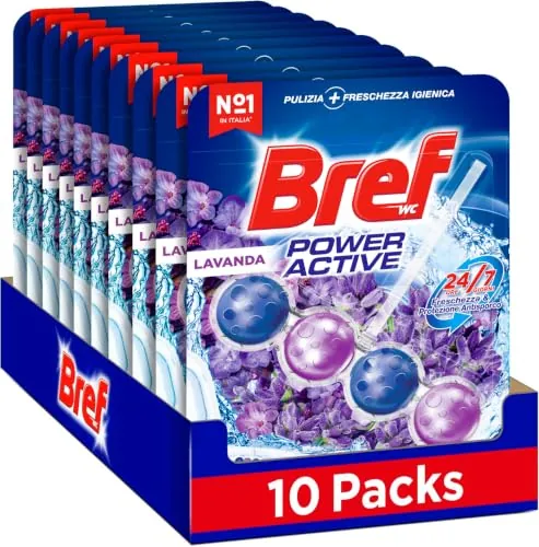 Bref Power Activ Lavanda, Cesta para Inodoro, Limpiador Baño Antical, 10 Ud