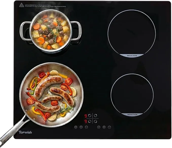 Topwish placas de induccion, placa induccion 4 fuegos, placa de inducción, con cierre de seguridad, función Boost, Indicador de superficie caliente,temporizador, 7200W, 60cm