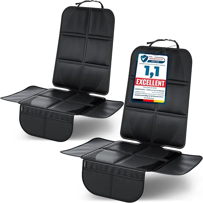 LIONSTRONG - Protector Seguro para Asiento Infantil - Protege tu Coche - Fundas para sillas de Coche - ISOFIX - Negro 2 uds