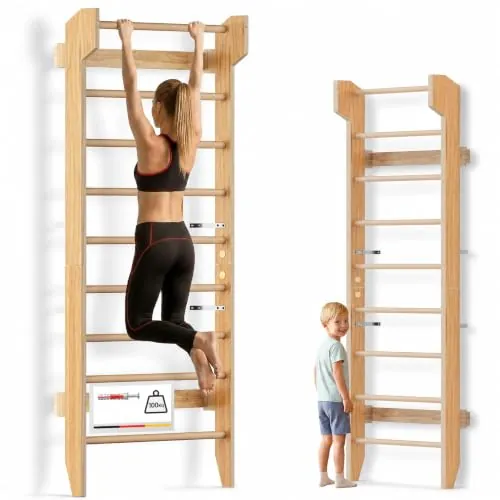 COSYLAND Espaldera de Gimnasio de Madera en Casa, 2,2m, 100 kg, Natural | Para gimnasio en casa, apta para adultos y niños, equipo de entrenamiento para uso familiar