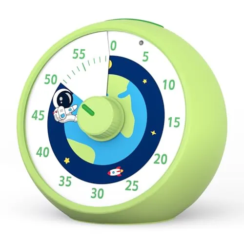 Temporizador Visual para niños: cronómetro de 60 Minutos para Aula, Oficina y Cocina. Herramienta de gestión del Tiempo con Funcionamiento silente, método Pomodoro y diseño arcoíris (Planeta Verde)