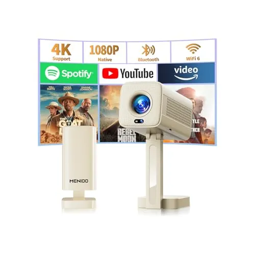Mini Proyector 4K 1080P Full HD, 2026 Upgraded Proyector Portátil [Built-in Apps & Auto Focus] con Auto Keystone y 90° Rotable con WiFi 6 Bluetooth 5.4 con HDMI/TV Stick/USB/Laptop - Beige