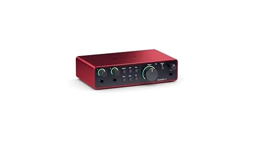 Focusrite Scarlett 2i2 4.ª gen. interfaz de audio USB para grabar, componer, retransmitir y emitir pódcast. Grabación con sonido de estudio y alta fidelidad y todo el software que necesitas