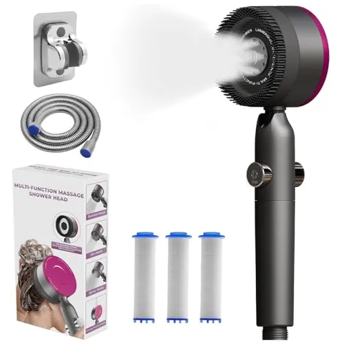 Alcachofa de Ducha con Filtro Antical,1.5M Manguera y Soporte,alcachofa ducha Alta Presión con Manguera,Soporte,Filtro*3,Cabezal ducha con 4 Modos,Modelo que Ahorra Agua para Agua Dura con OFF/ON