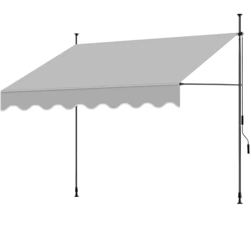 tectake® Toldo Terraza Manual Regulable en Altura con Manivela, Toldo Balcón sin Taladros, Extensible Terraza, Resistente a Rayos UV, Protección Solar y Repelente al Agua - 250 cm - Gris Claro