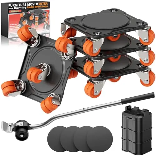ONEON Kit Ruedas Mover Muebles Pesados con Elevador(10 Ruedas Dobles)