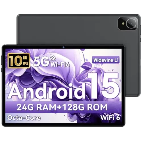 Tablet 10 Pulgadas, Tableta Android 15, Unisoc T30 Quad-Core, 18 GB RAM + 128 GB ROM + 1 TB TF, Pantalla HD IPS 1280x800, Cámara Dual 5MP + 8MP, 6000 mAh, WiFi 6, BT 5.0, Widevine L1, GPS (L90)