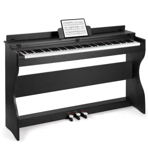 MUSTAR Piano E de 88 teclas, piano digital, piano eléctrico con soporte para piano, 3 adaptadores de pedales, 2 conectores para auriculares, pantalla LCD, USB/MIDI, piano para principiantes